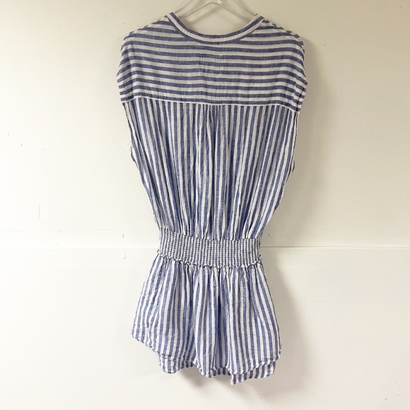 Rails Angelina Striped Tunic Tiered Mini Dress Linen Blend Smocked Waist Popover - Picture 7 of 10